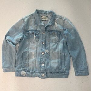 Blue Classic Distressed Jean Jacket by Ashley Vintage Charm